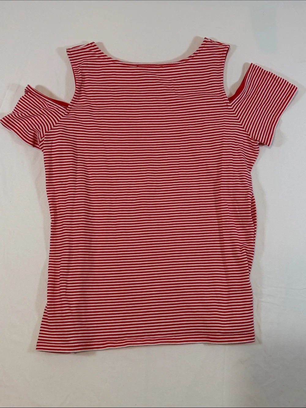 Michael Kors Orange and White Striped Cold-Shoulder Tee